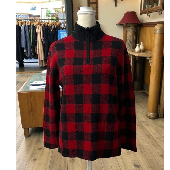 Ralph Lauren Buffalo Plaid Lambswool 1/4 Zip Pullover Sweater Size Medium - Picture 1 of 9
